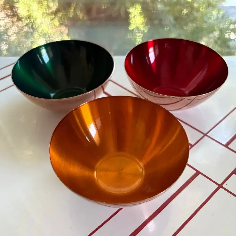 Vintage Enamel on Copper Bowls Set of 3 Scandinavian Modern